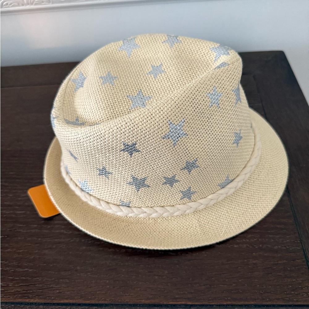 Gymboree Unisex Kids’ Silver Stars Straw Panama Style Hat NWT Size M-L